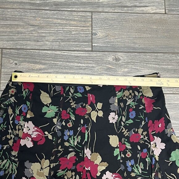 Lauren Ralph Lauren Ruffled Floral Georgette Skirt Size 12 Black Multi Floral - Picture 10 of 15